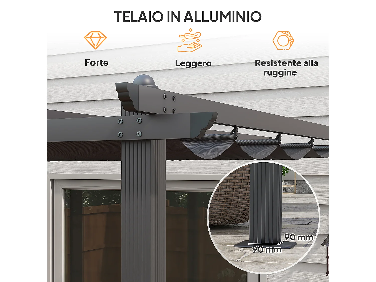 Pergola gazebo 4x3 m con 8 fori di drenaggio grigio scuro