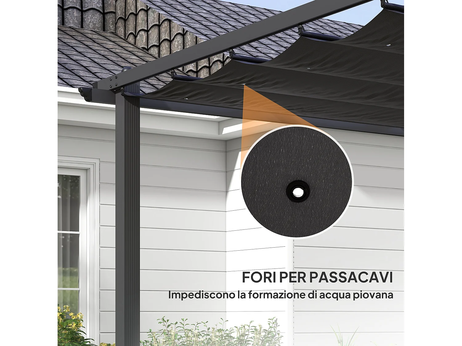 Pergola gazebo 4x3 m con 8 fori di drenaggio grigio scuro