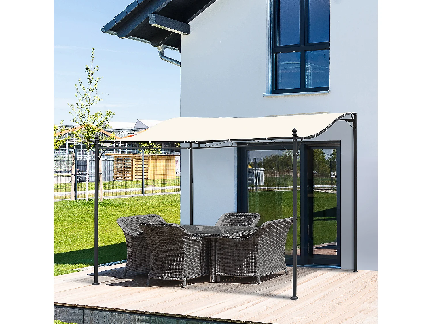 Gazebo pergola 3x3m giardino o terrazzo con tenda crema