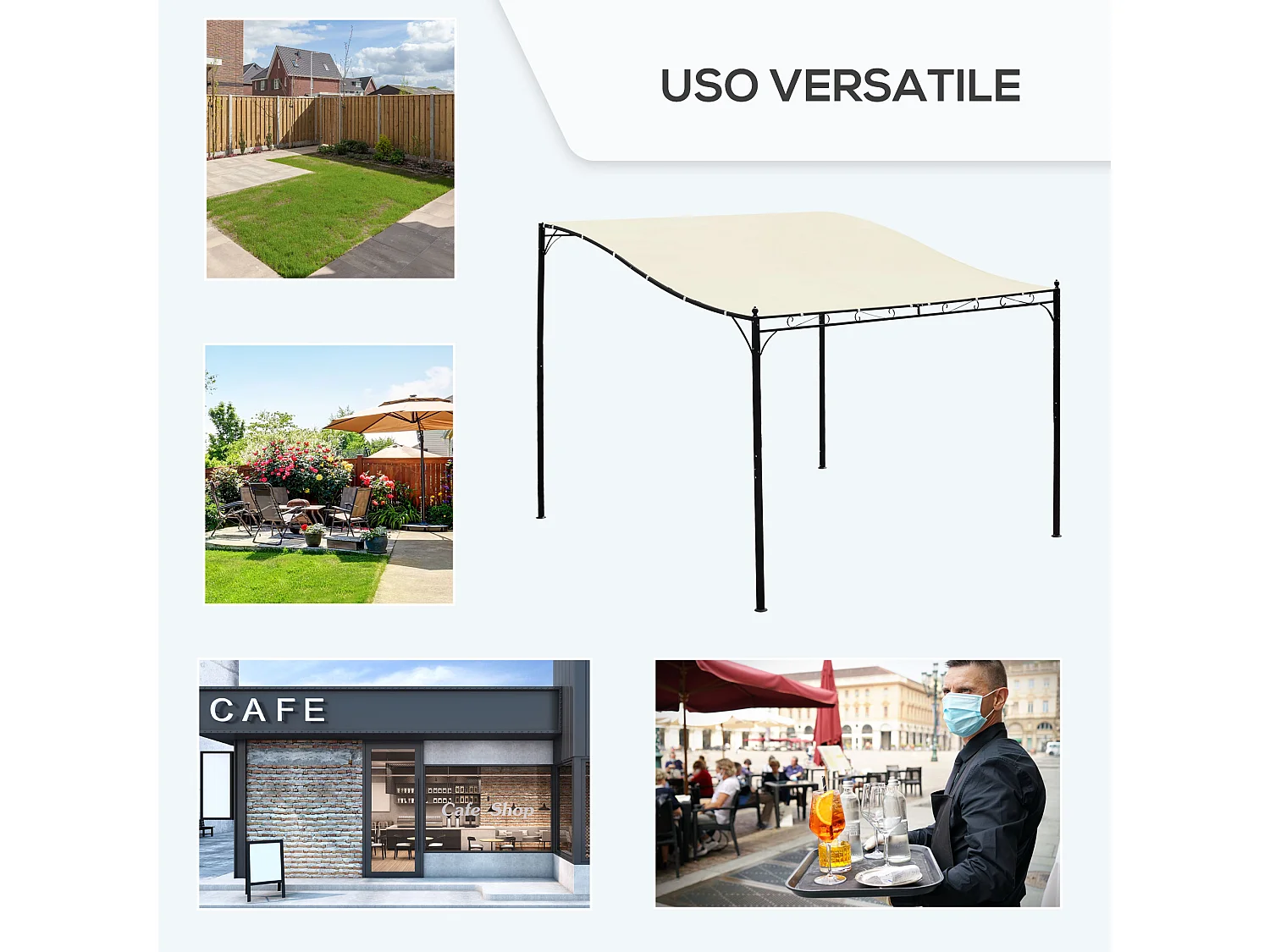 Gazebo pergola 3x3m giardino o terrazzo con tenda crema