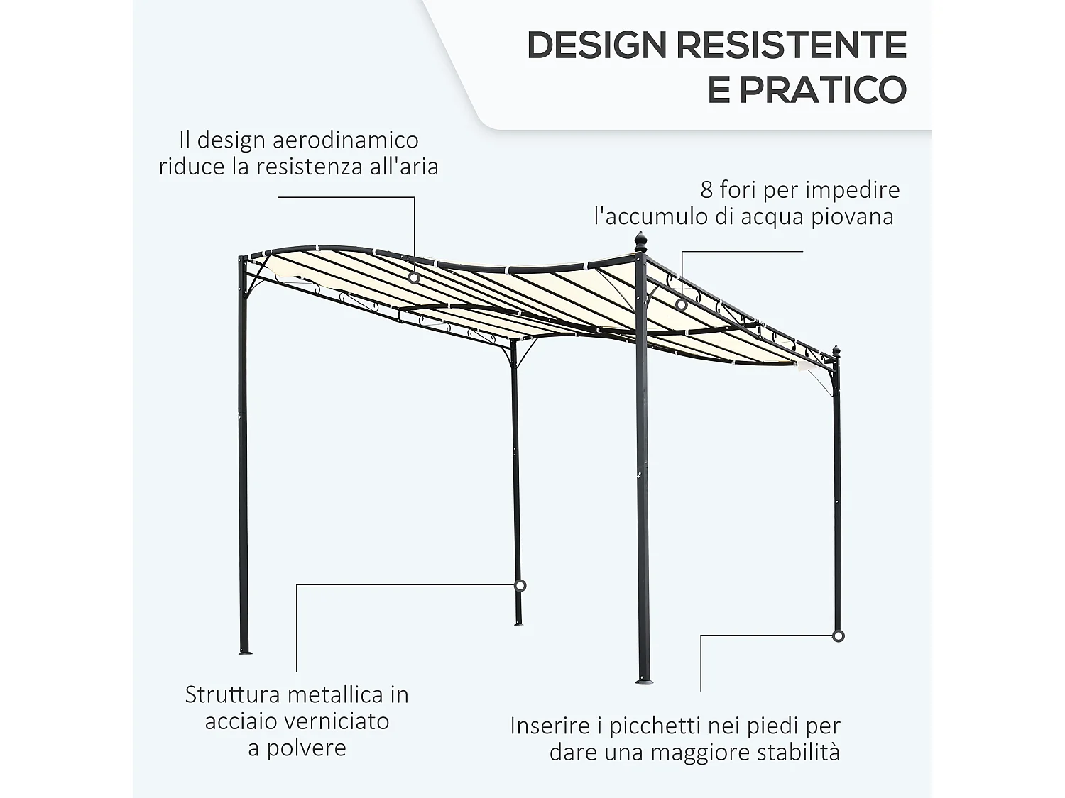 Gazebo pergola 3x3m giardino o terrazzo con tenda crema