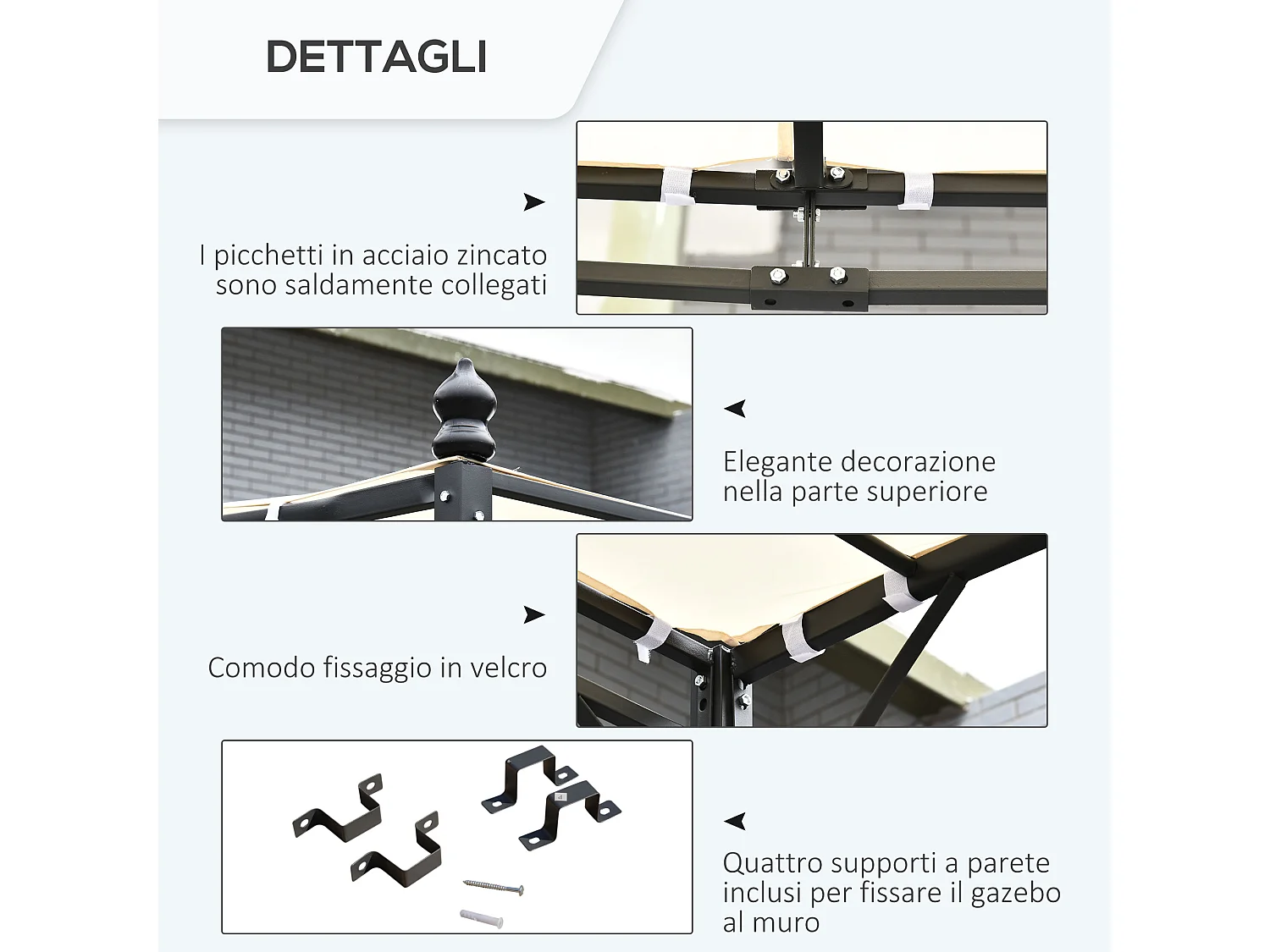 Gazebo pergola 3x3m giardino o terrazzo con tenda crema