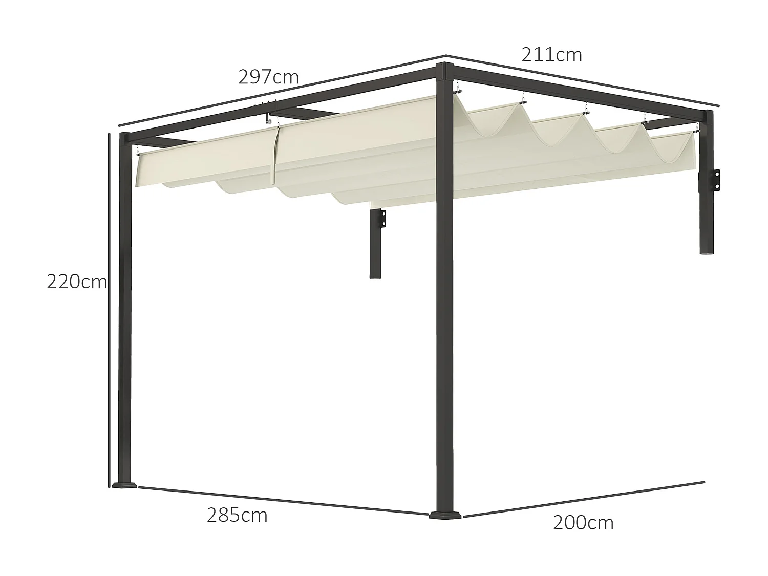 Pergola gazebo con tettuccio retrattile e fori di drenaggio crema