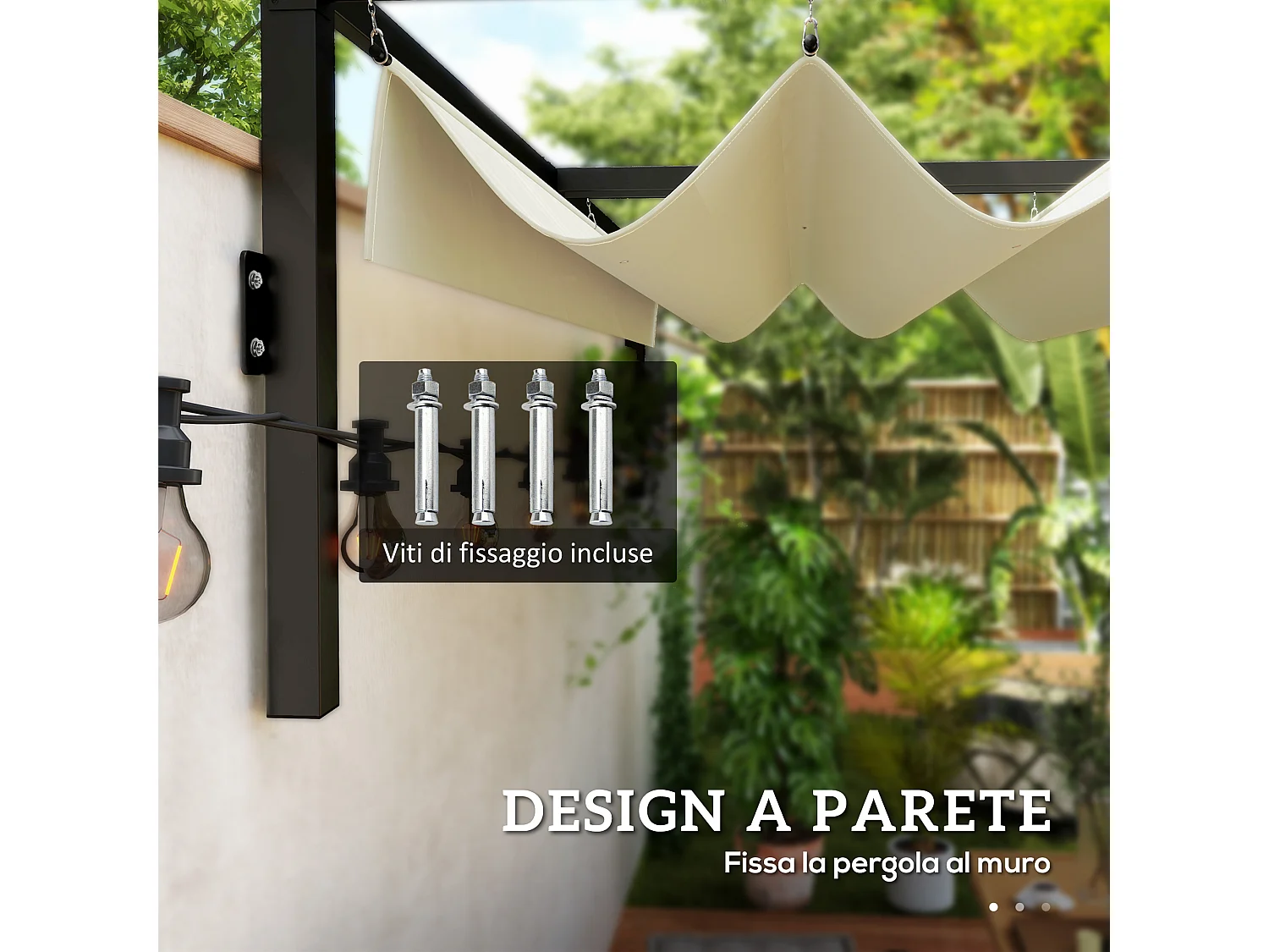 Pergola gazebo con tettuccio retrattile e fori di drenaggio crema