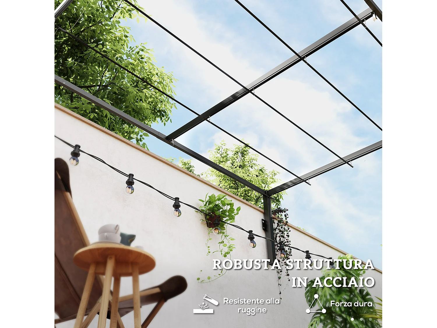 Pergola gazebo con tettuccio retrattile e fori di drenaggio crema