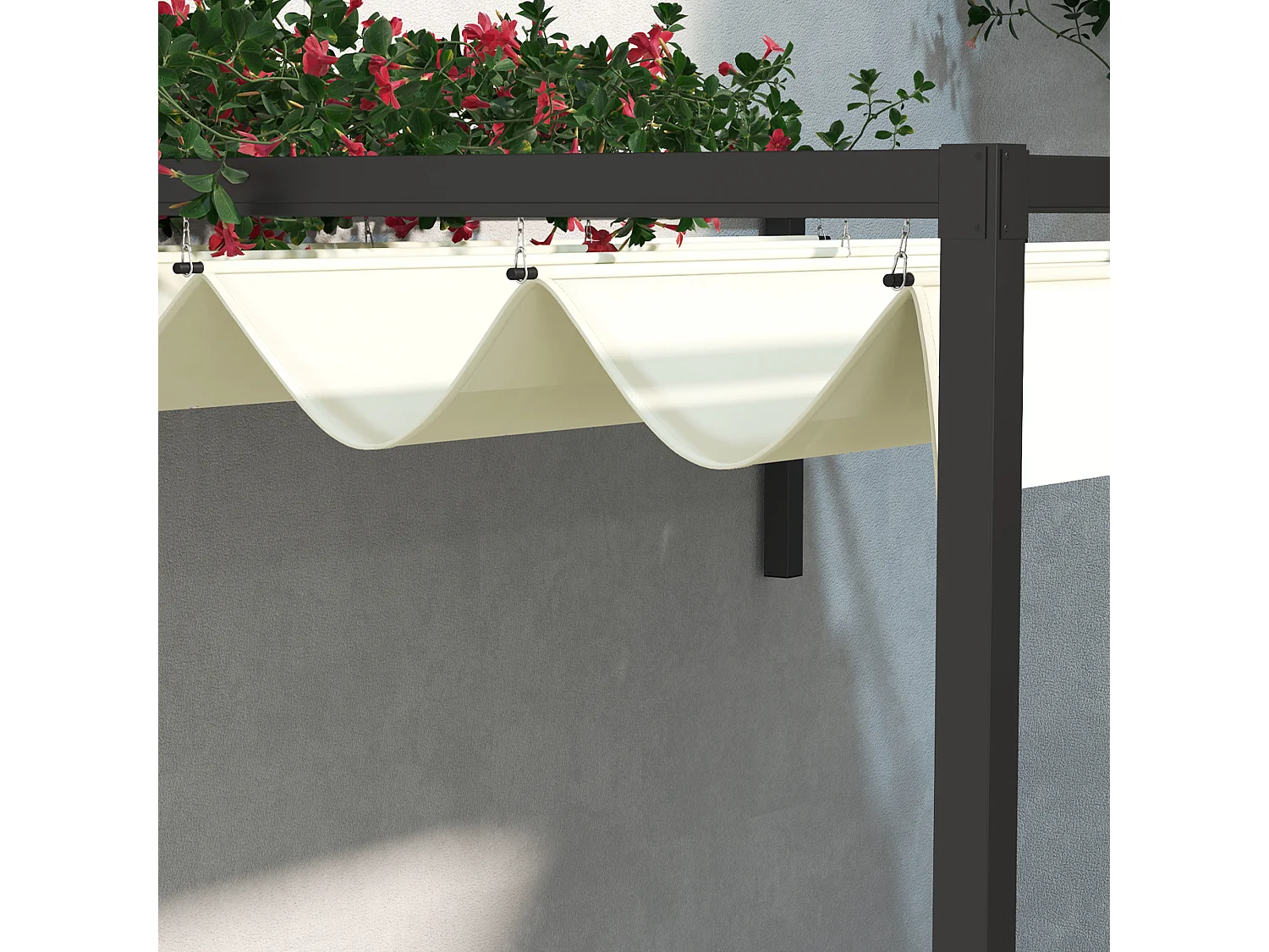 Pergola gazebo con tettuccio retrattile e fori di drenaggio crema