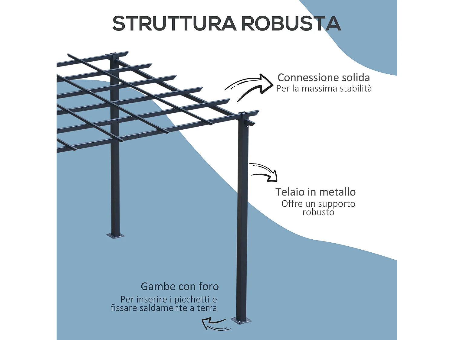 Pergola da giardino 3x3m decorabile con rampicanti nero