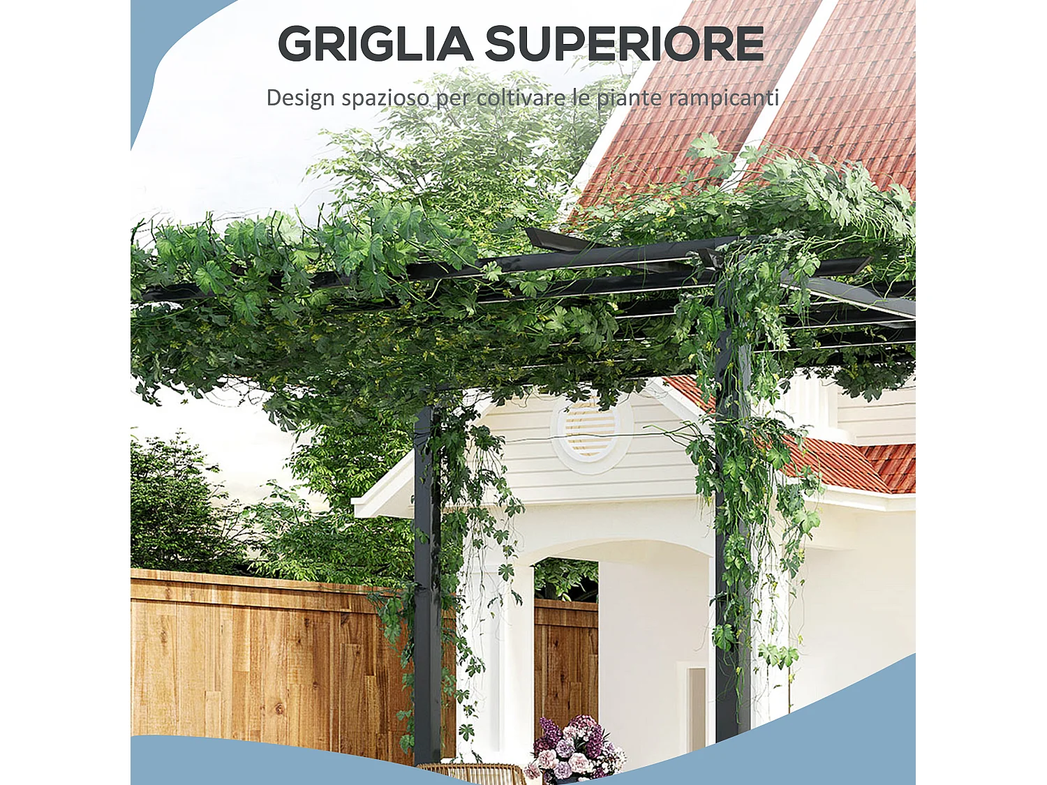 Pergola da giardino 3x3m decorabile con rampicanti nero
