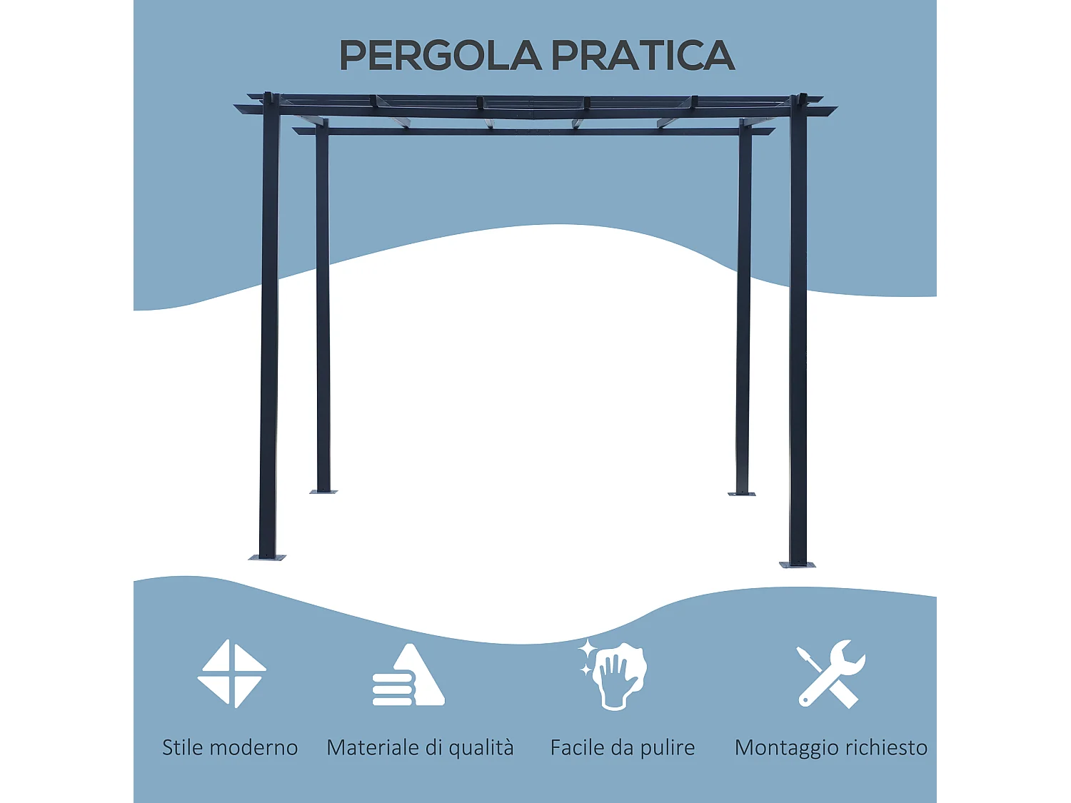 Pergola da giardino 3x3m decorabile con rampicanti nero