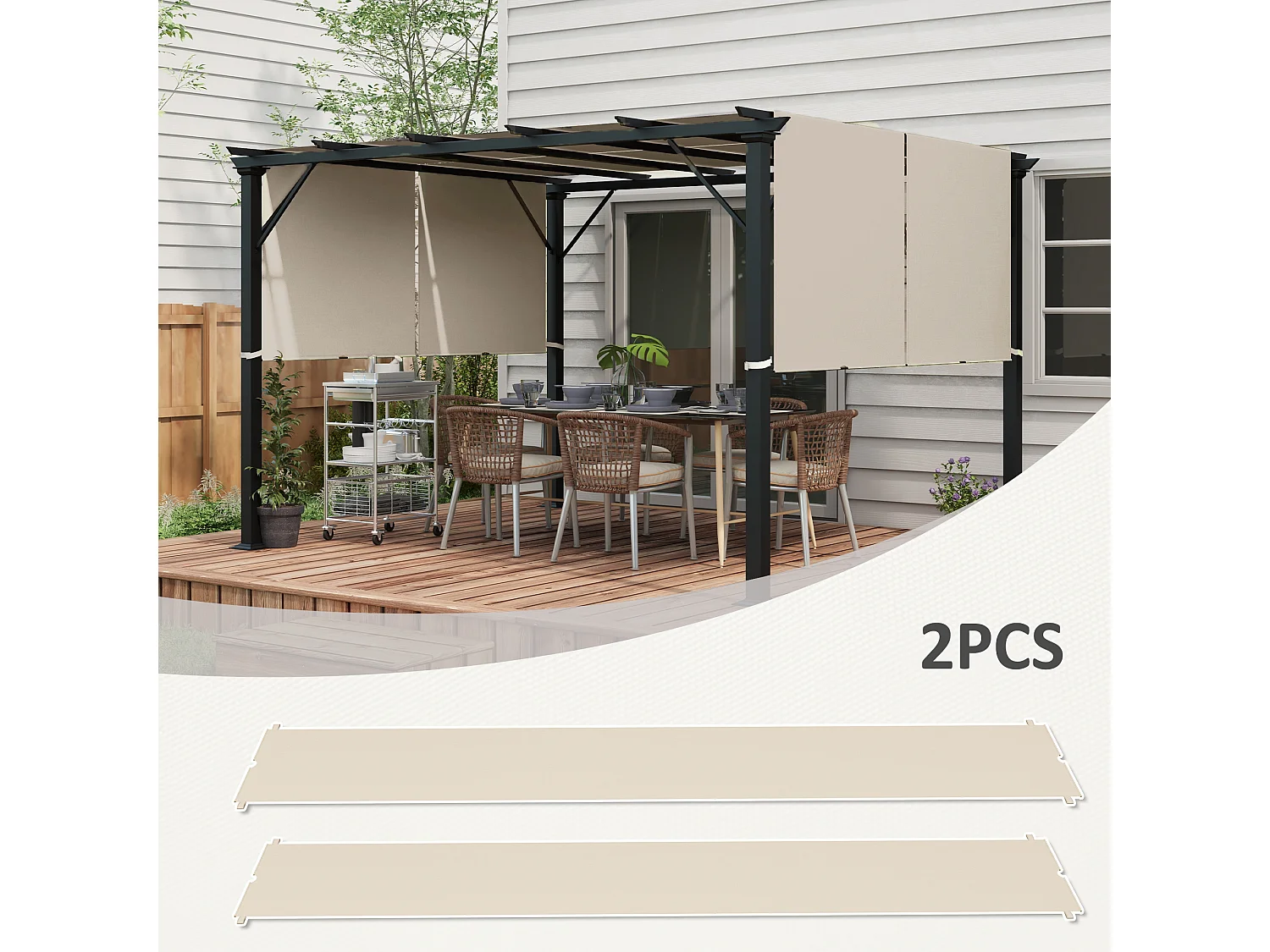 Telo per gazebo pergola 3x3m in poliestere color kaki
