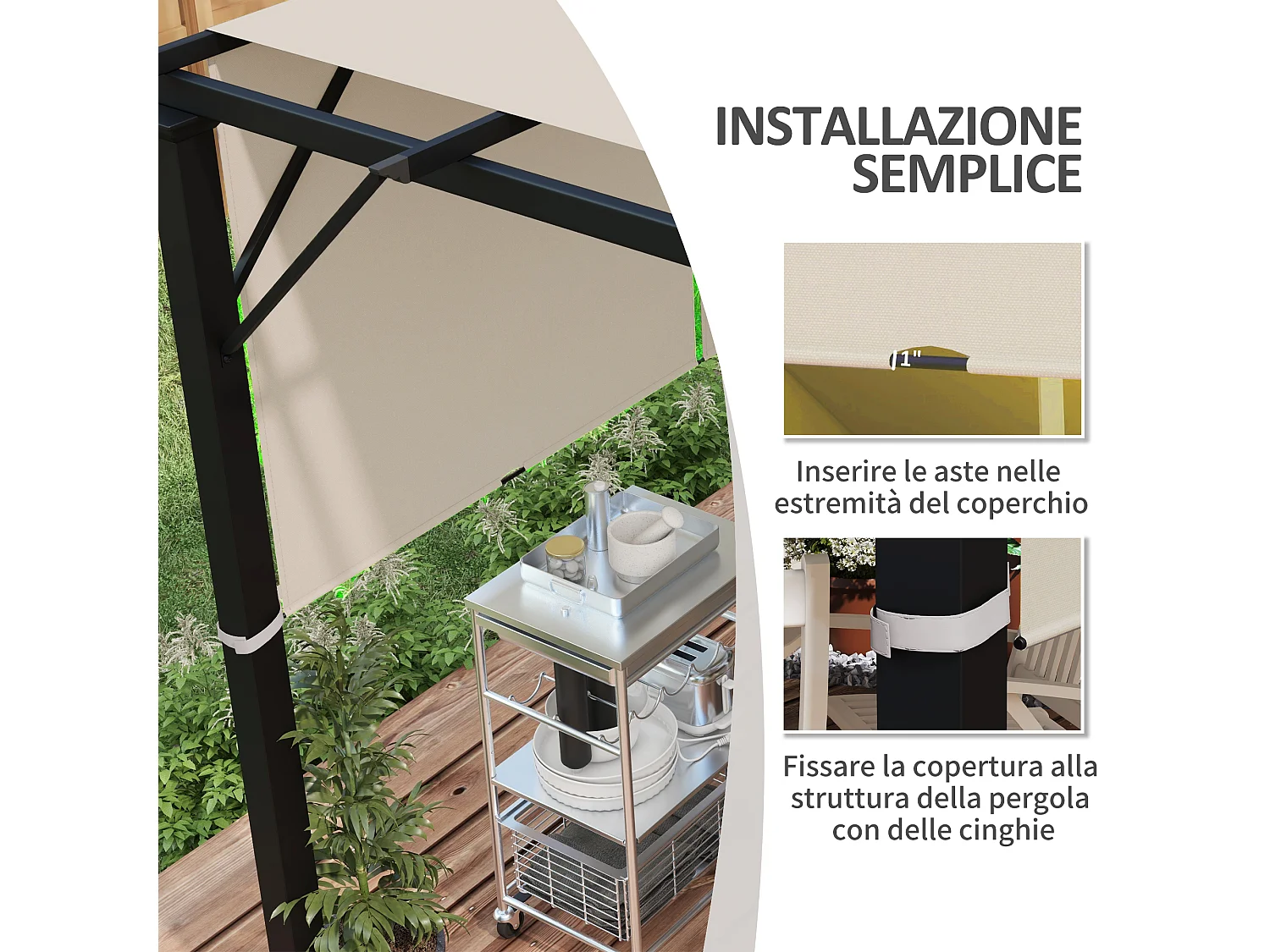 Telo per gazebo pergola 3x3m in poliestere color kaki