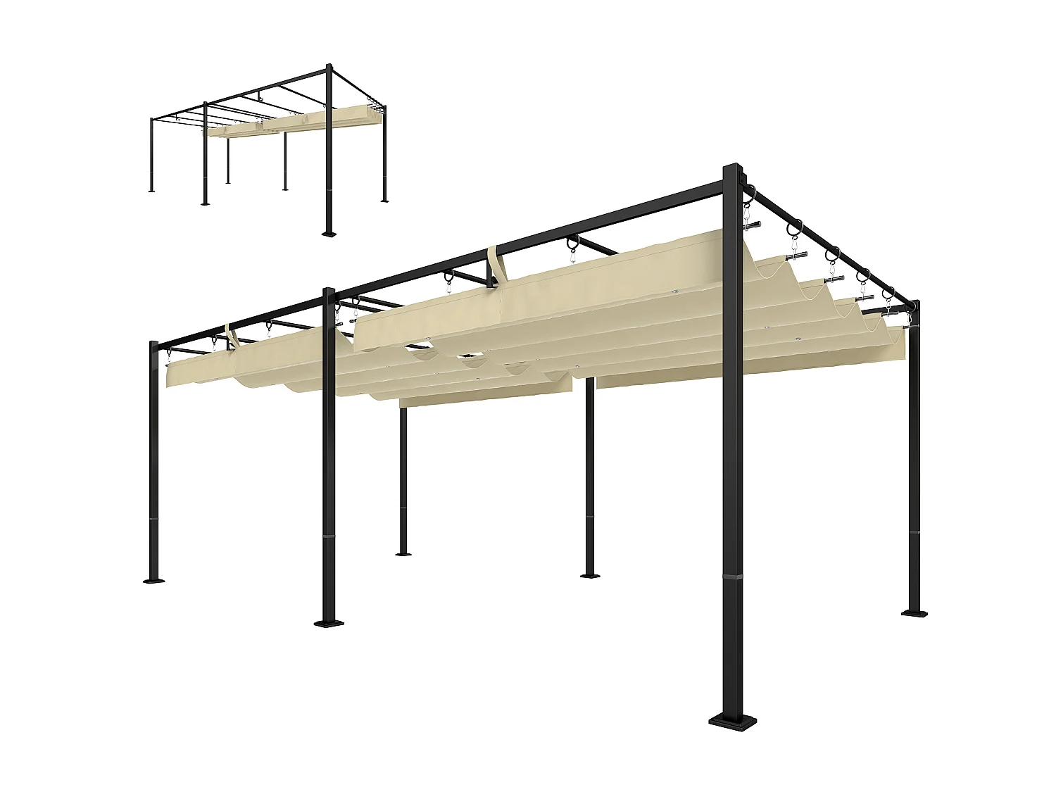 Gazebo pergola con tettuccio retrattile in metallo e poliestere beige