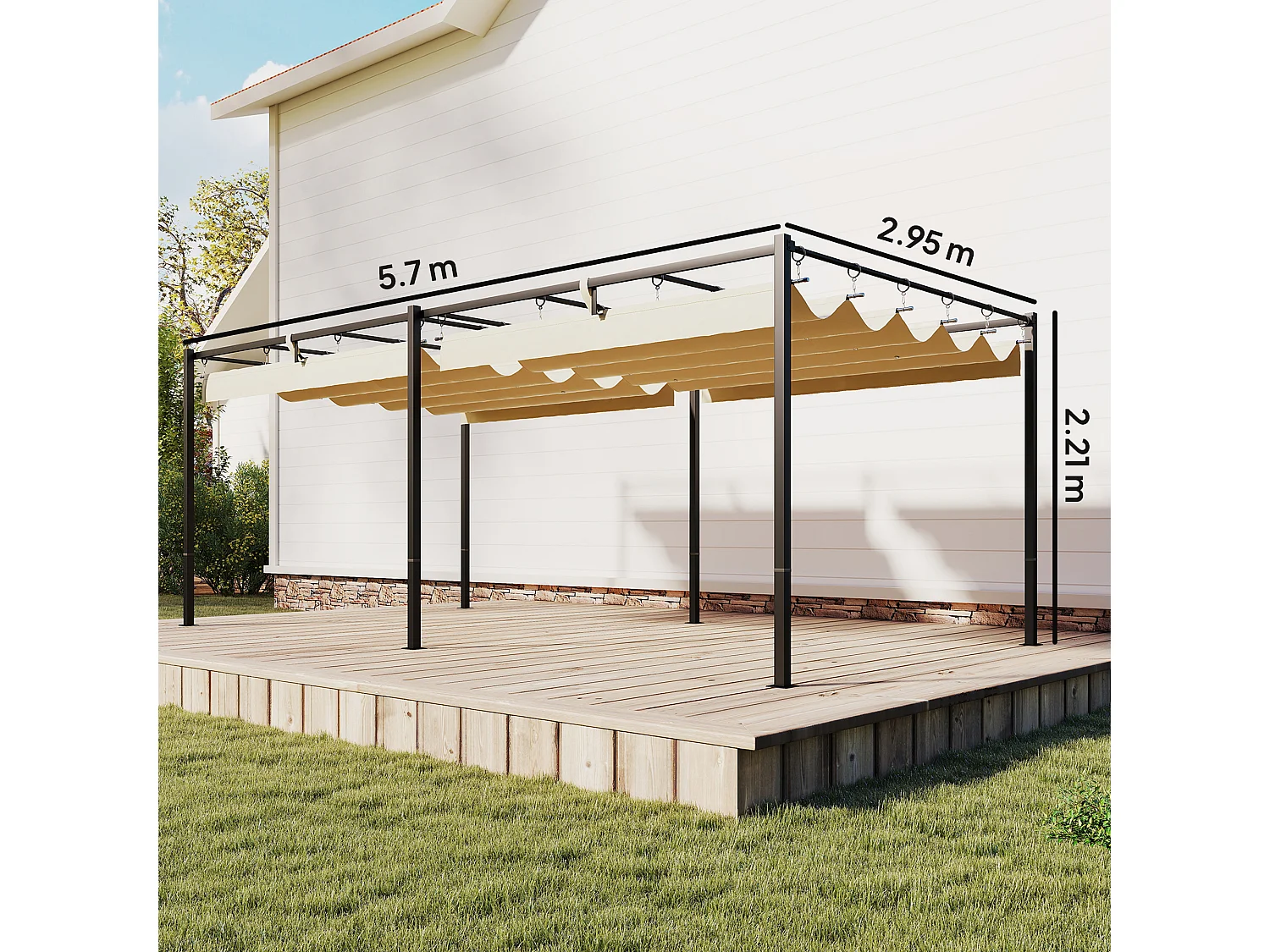 Gazebo pergola con tettuccio retrattile in metallo e poliestere beige
