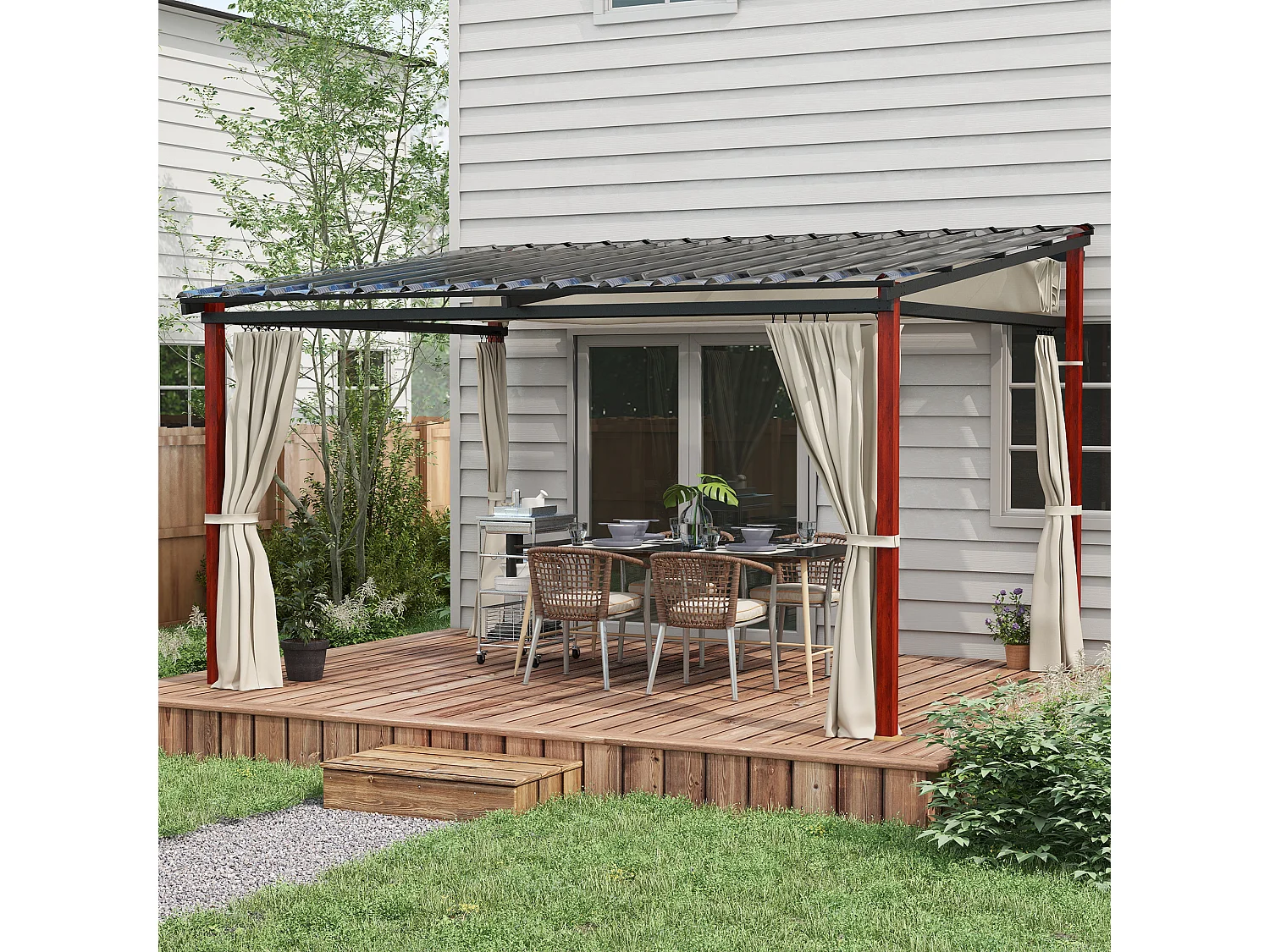 Pergola da giardino con pareti laterali e tetto retrattile bianco