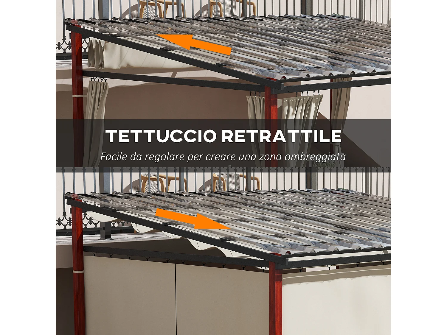 Pergola da giardino con pareti laterali e tetto retrattile bianco