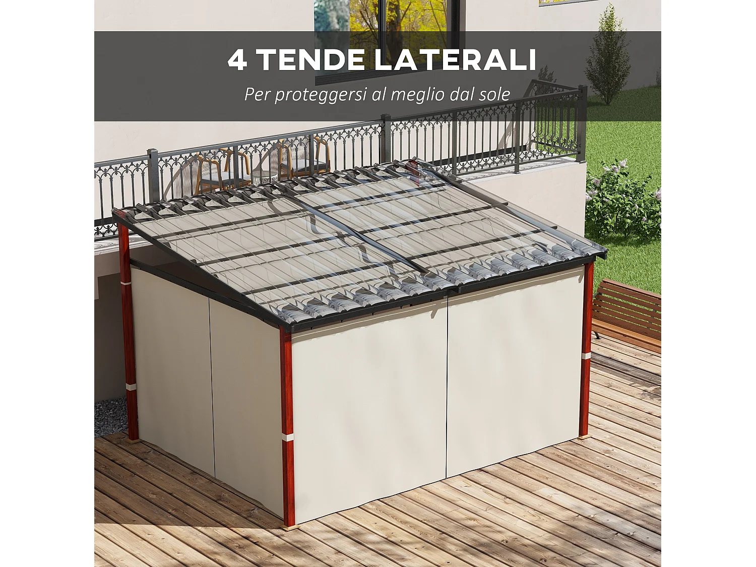 Pergola da giardino con pareti laterali e tetto retrattile bianco