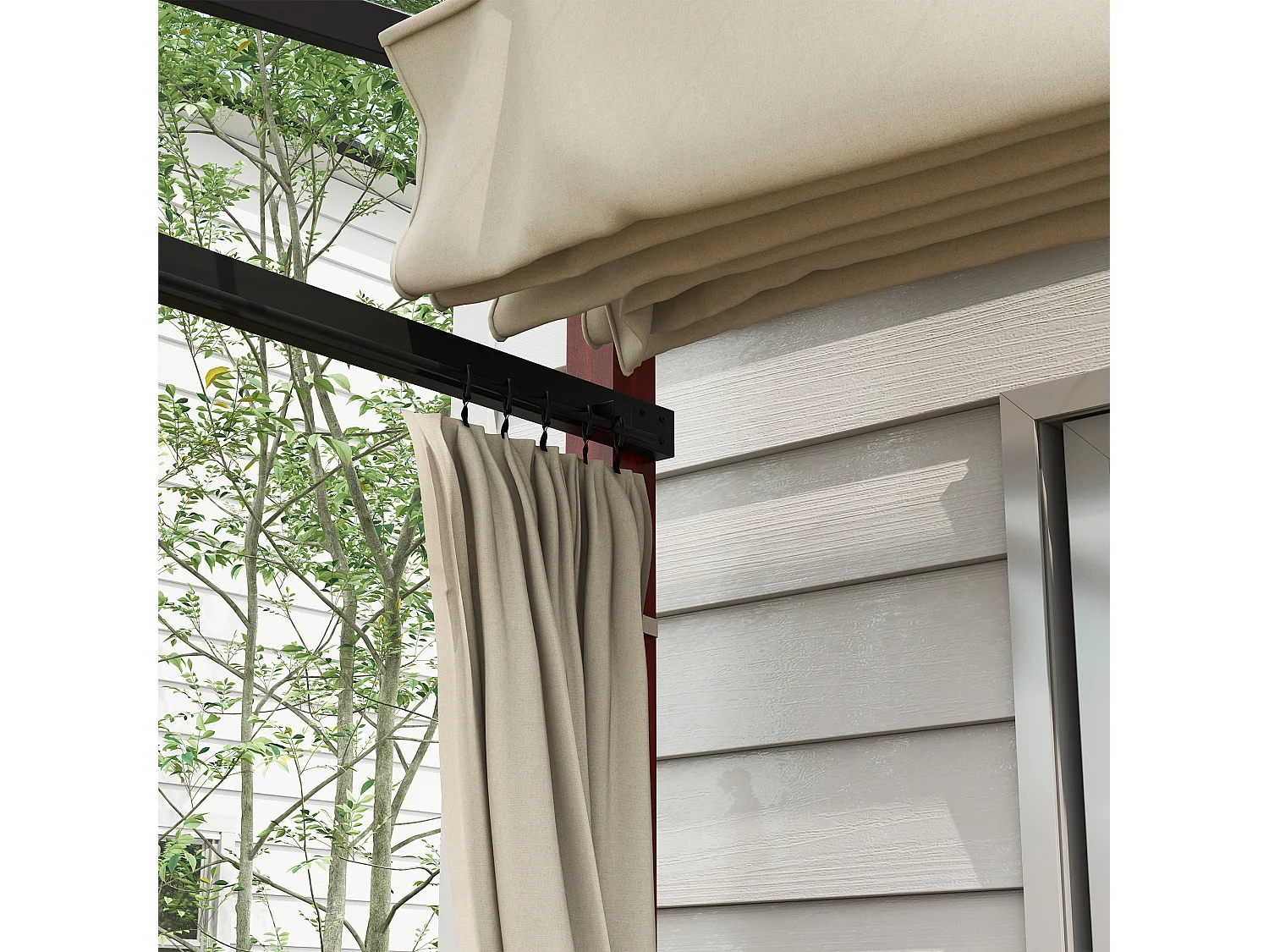 Pergola da giardino con pareti laterali e tetto retrattile bianco