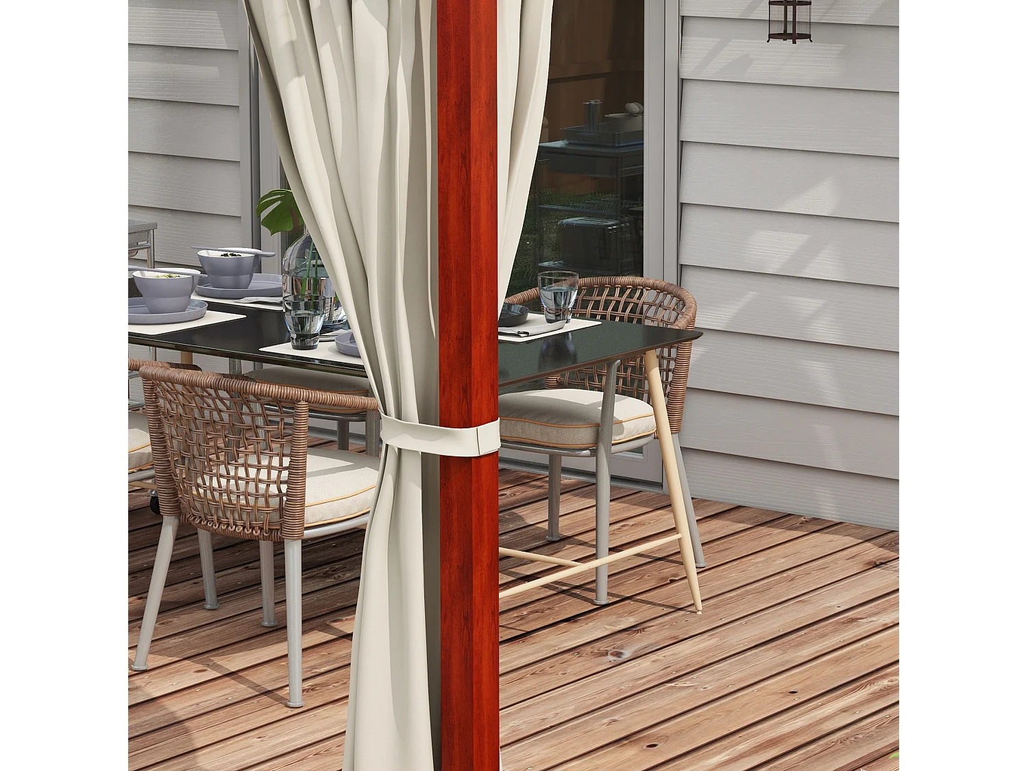 Pergola da giardino con pareti laterali e tetto retrattile bianco