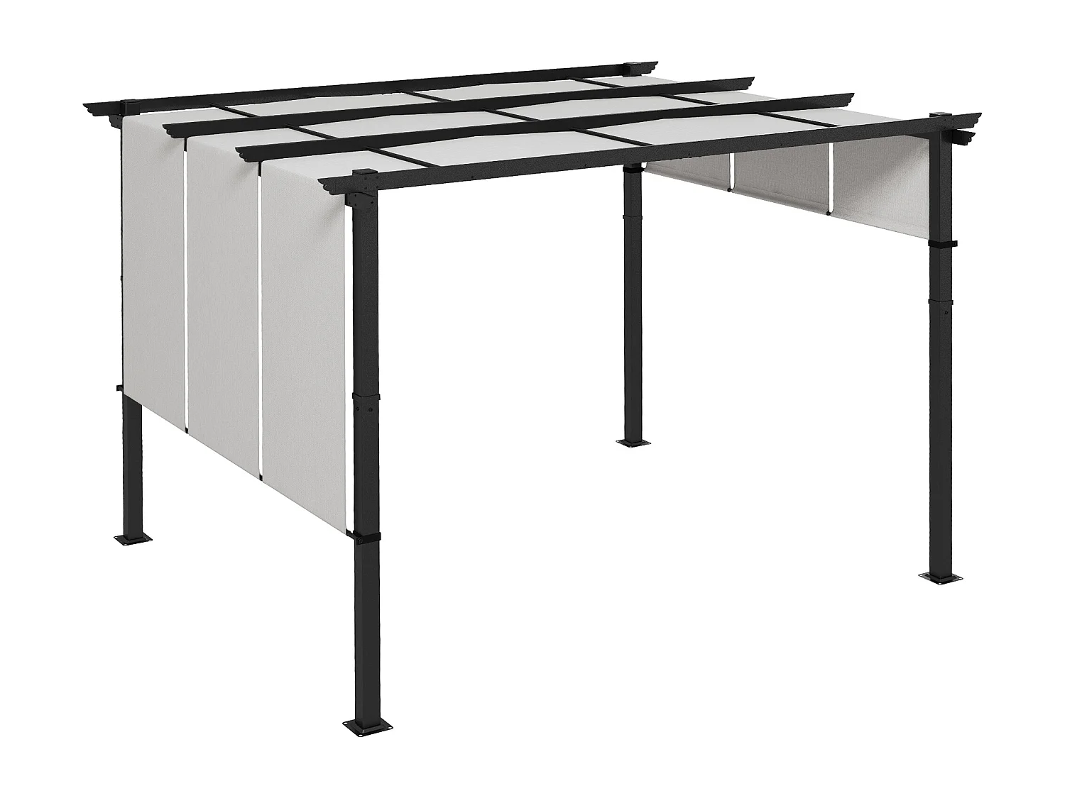 Gazebo pergola con 3 tettucci regolabili in acciaio grigio chiaro