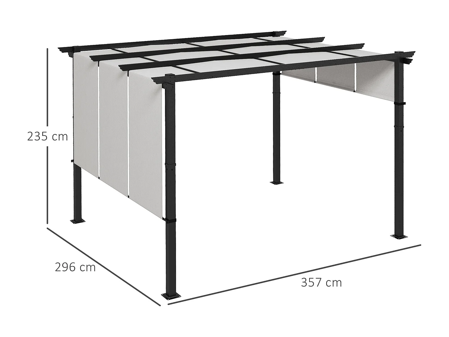 Gazebo pergola con 3 tettucci regolabili in acciaio grigio chiaro