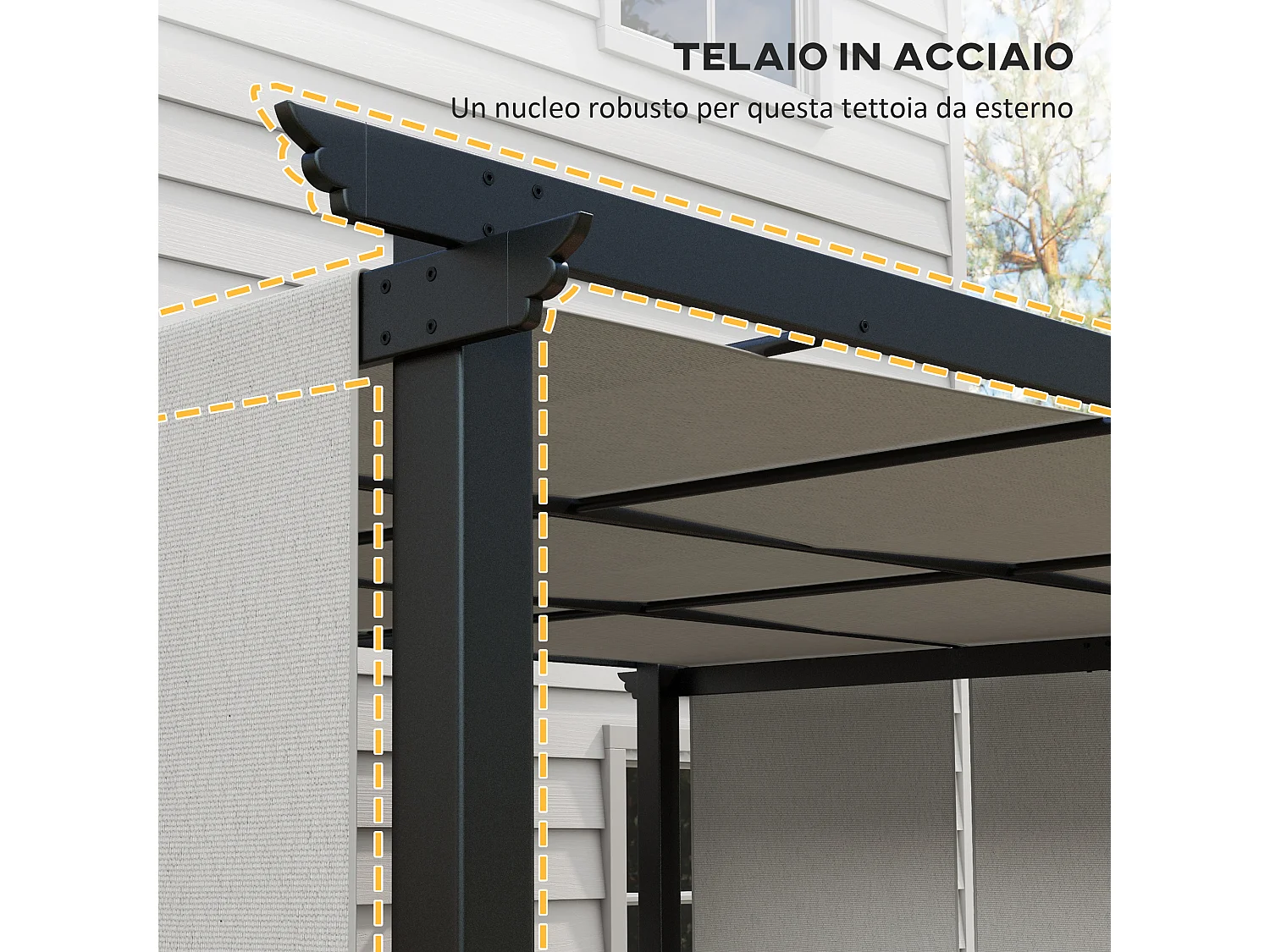 Gazebo pergola con 3 tettucci regolabili in acciaio grigio chiaro