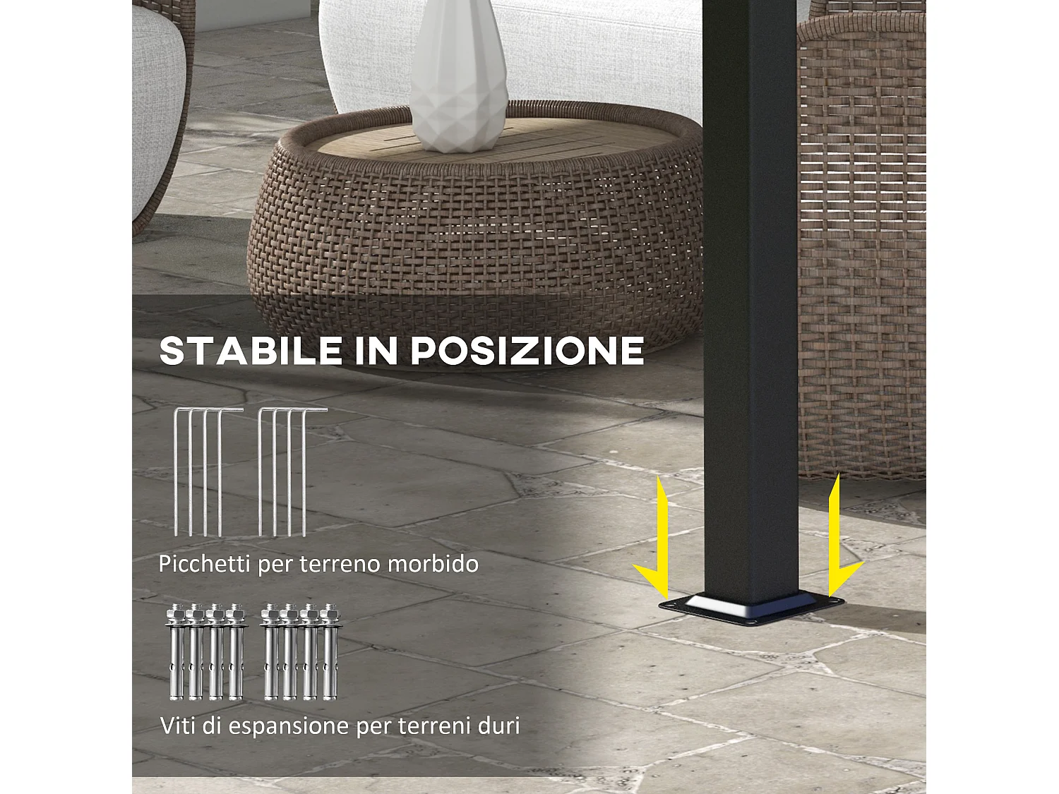 Gazebo pergola con 3 tettucci regolabili in acciaio grigio chiaro