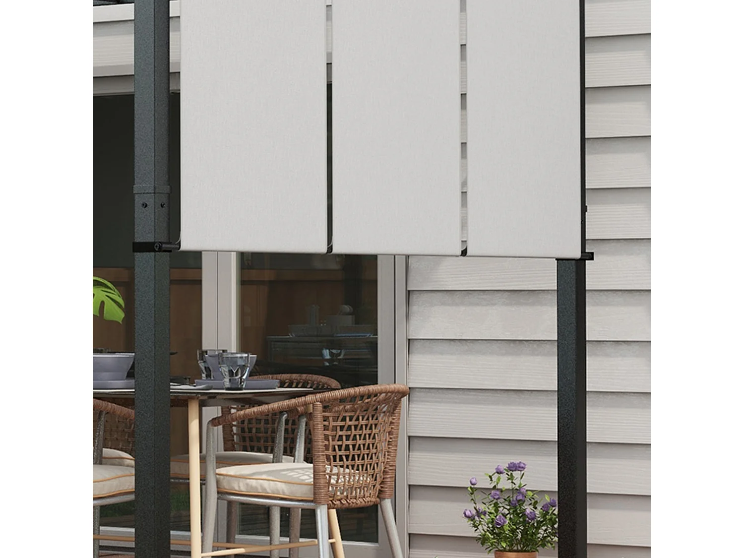 Gazebo pergola con 3 tettucci regolabili in acciaio grigio chiaro