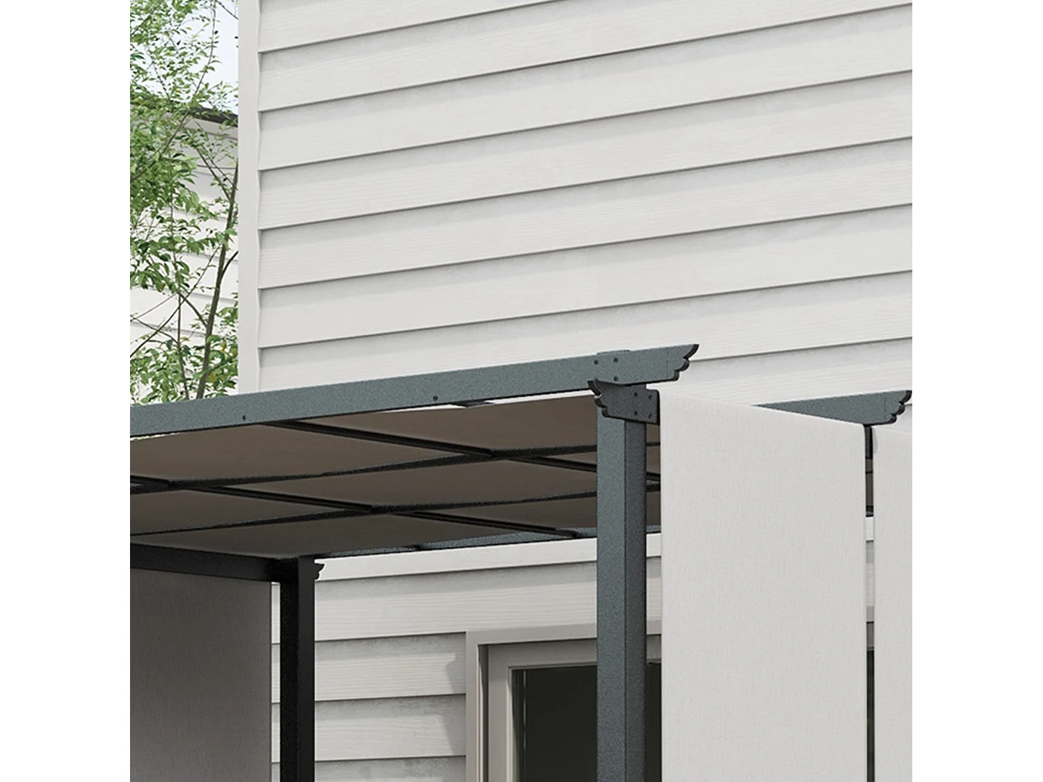 Gazebo pergola con 3 tettucci regolabili in acciaio grigio chiaro