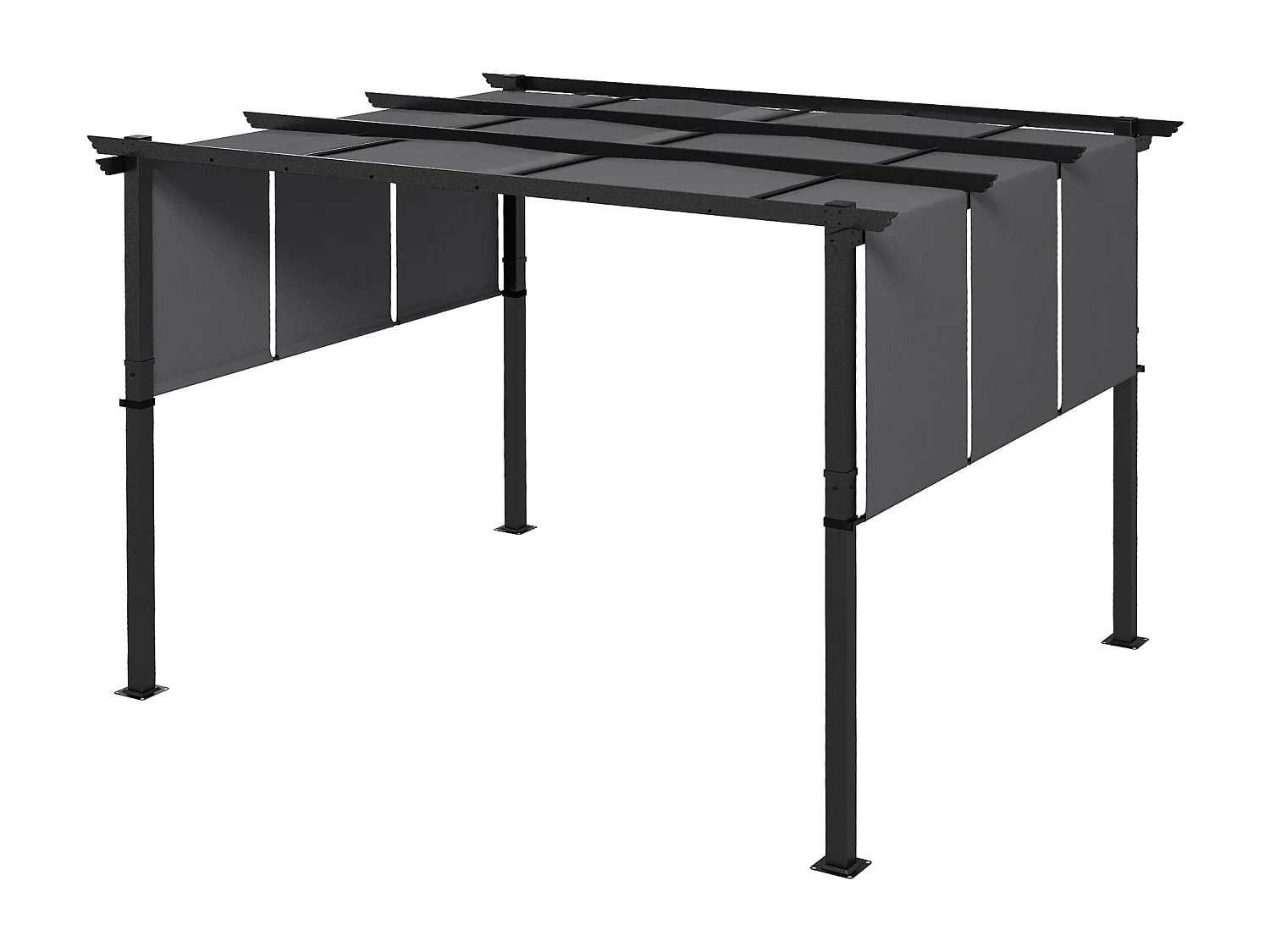 Gazebo pergola 3x3.5m con 3 tettucci regolabili anti uv grigio