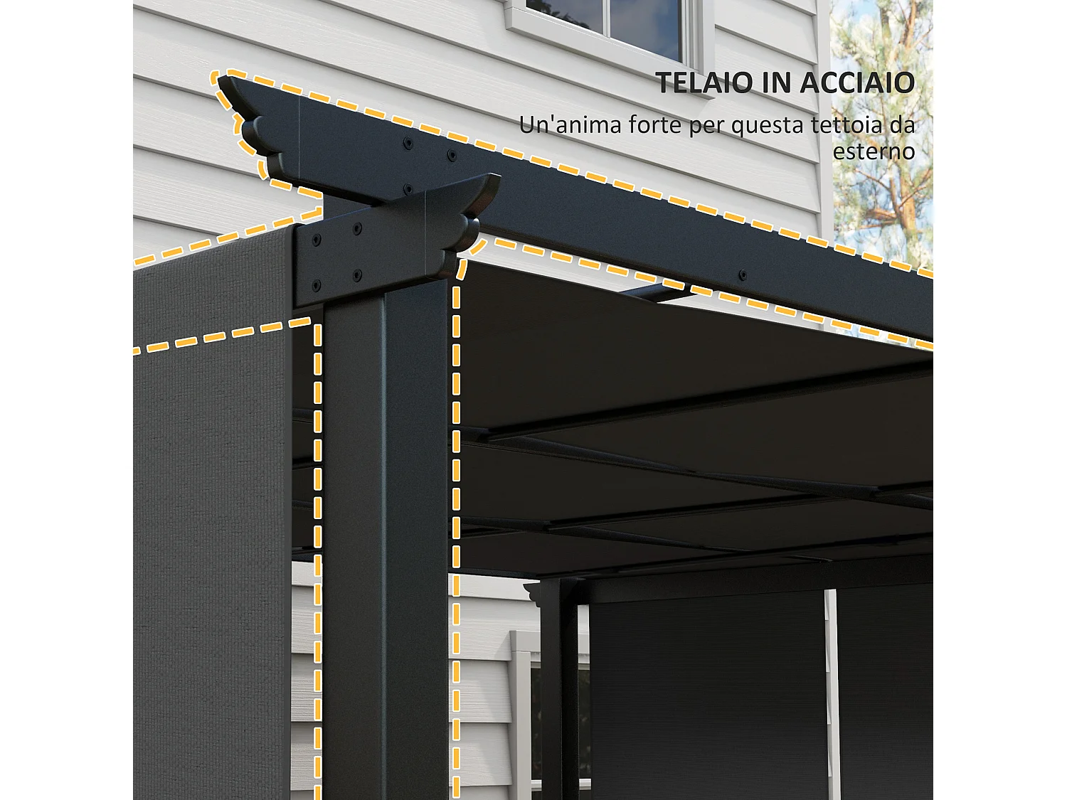 Gazebo pergola 3x3.5m con 3 tettucci regolabili anti uv grigio