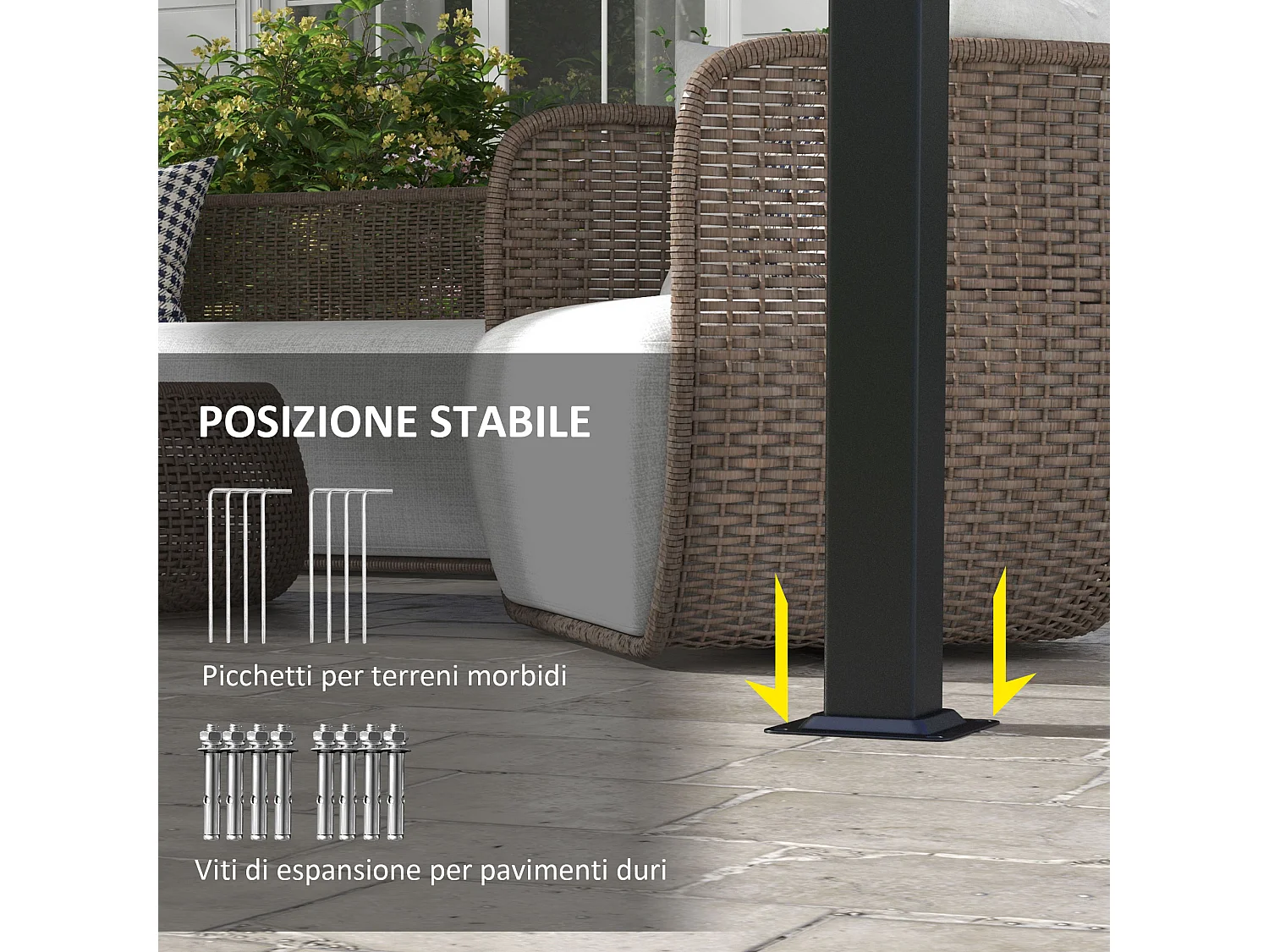 Gazebo pergola 3x3.5m con 3 tettucci regolabili anti uv grigio