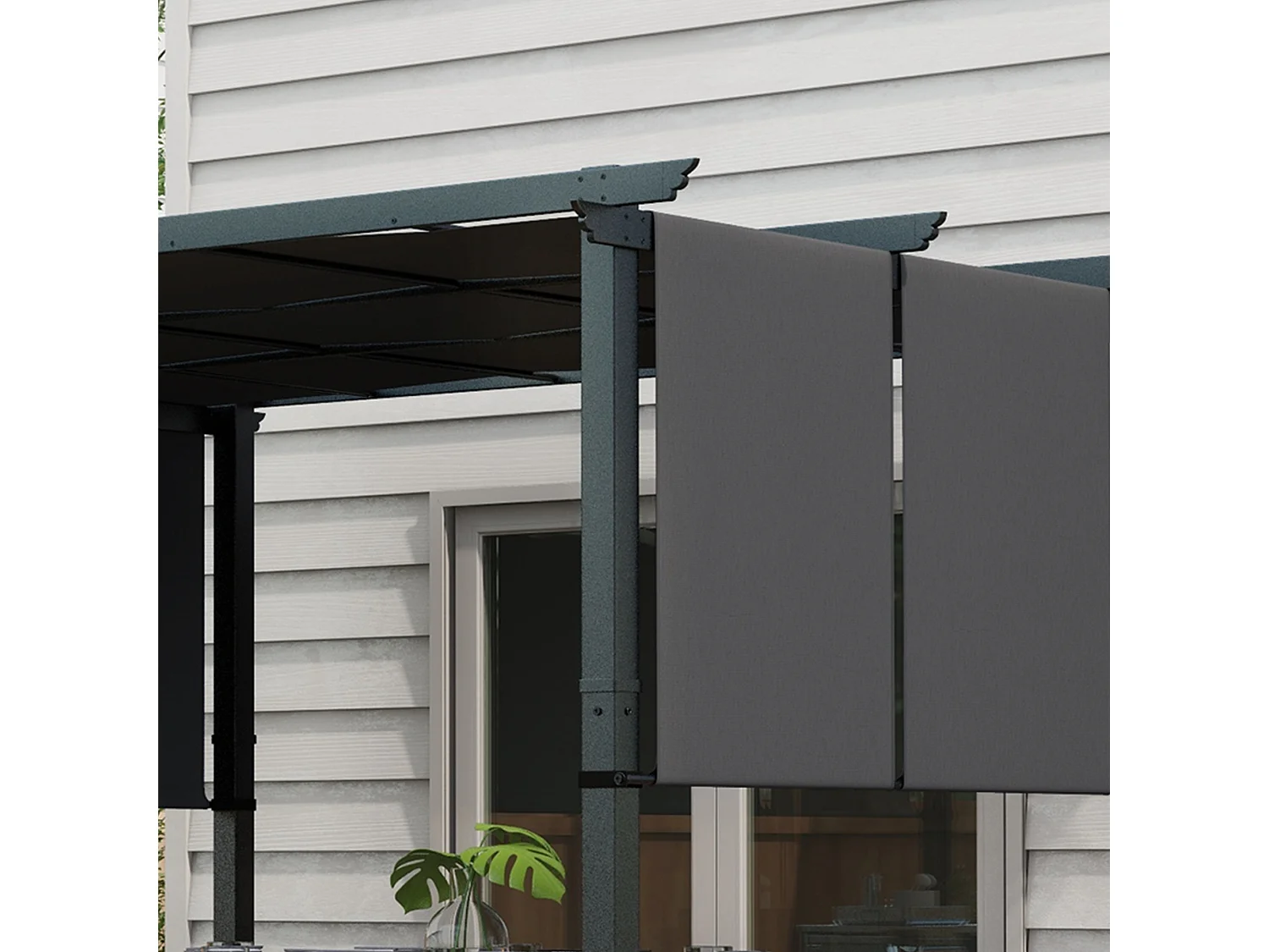 Gazebo pergola 3x3.5m con 3 tettucci regolabili anti uv grigio