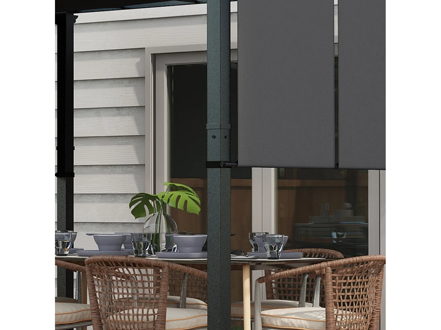 Gazebo pergola 3x3.5m con 3 tettucci regolabili anti uv grigio