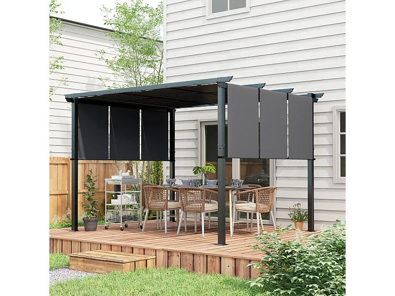 Gazebo pergola 3x3.5m con 3 tettucci regolabili anti uv grigio