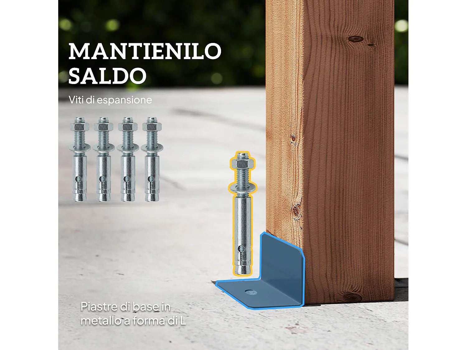 Pergola da giardino 3x3 m con 5 travi e supporti triangolari in legno