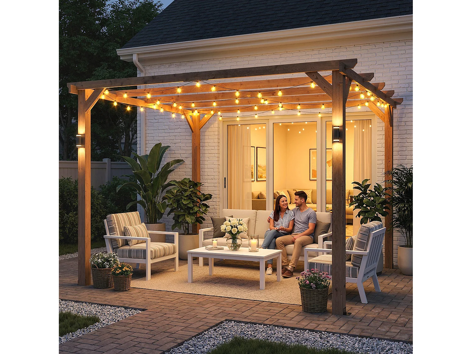 Pergola da giardino 3x3 m con 5 travi e supporti triangolari in legno