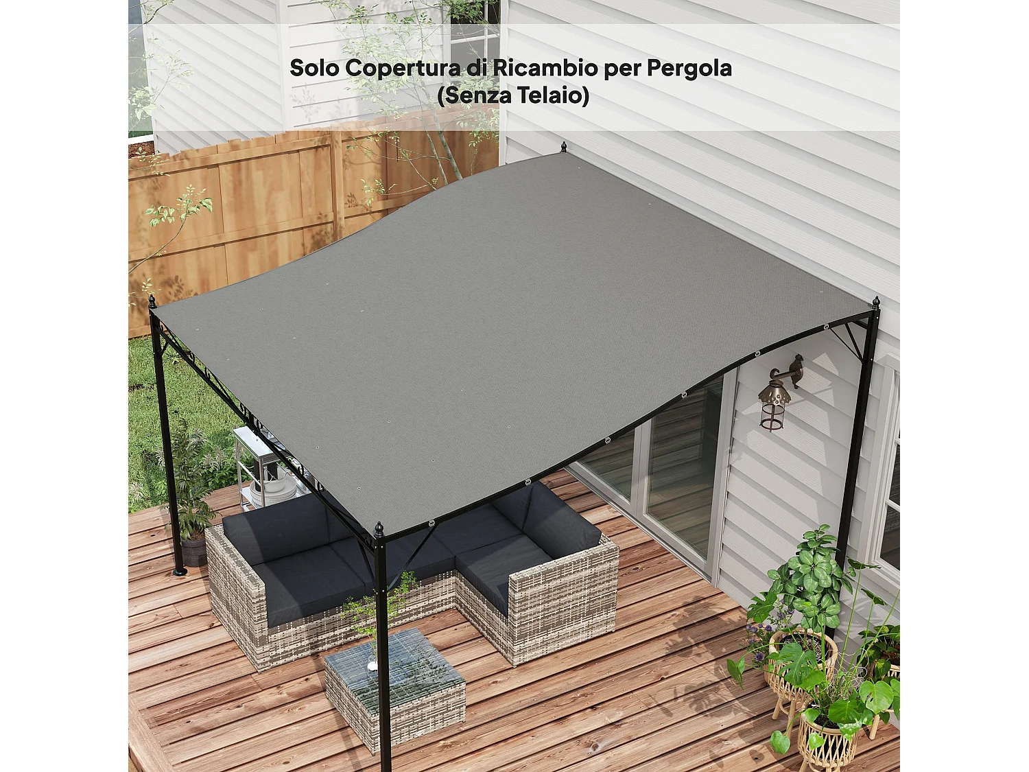 Telo di ricambio per pergola da giardino 3x3 m in poliestere grigio