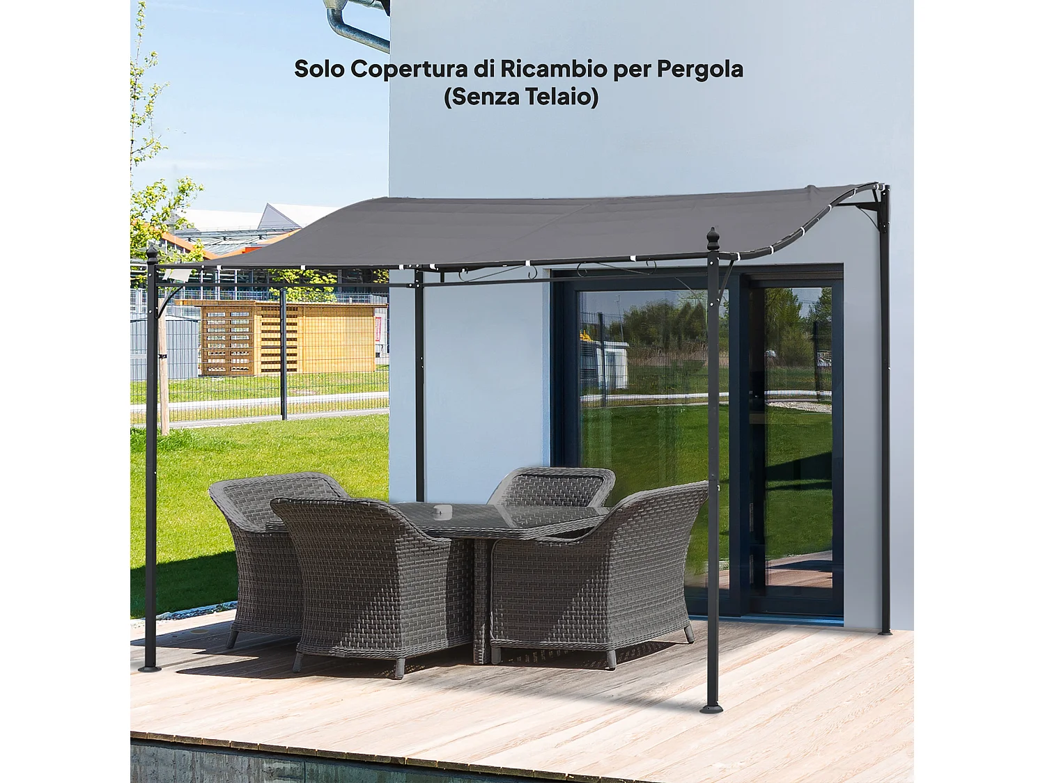Telo di ricambio per pergola da giardino 3x3 m in poliestere grigio