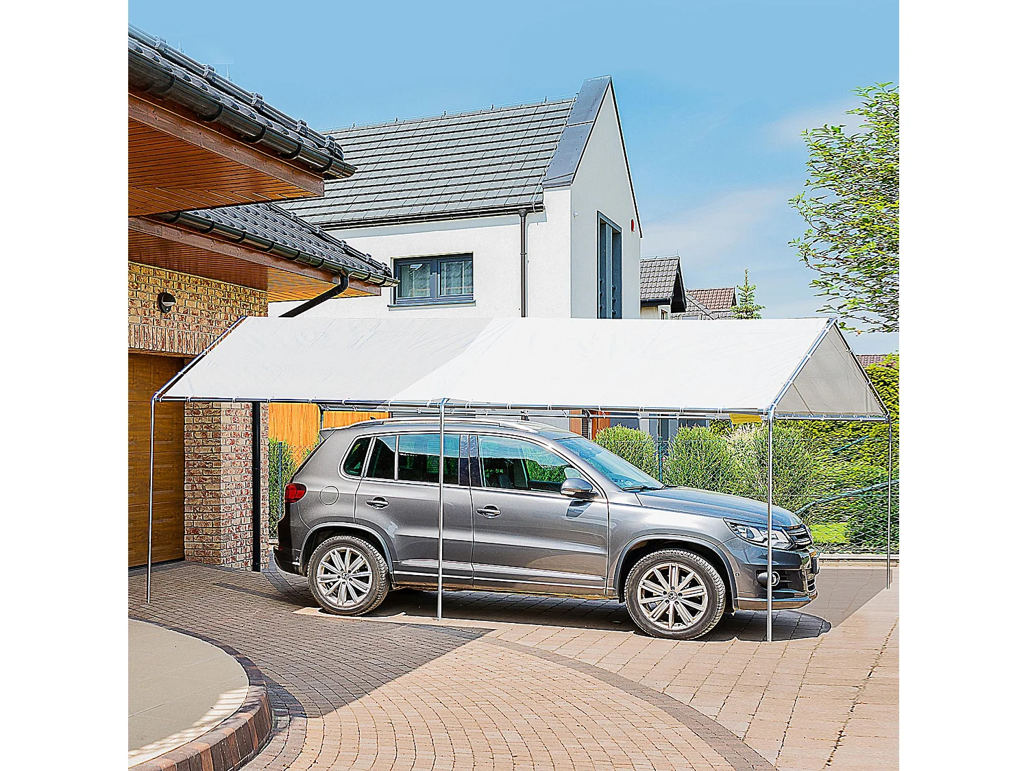 Gazebo auto 5.95x2.94m in acciaio con kit montaggio bianco