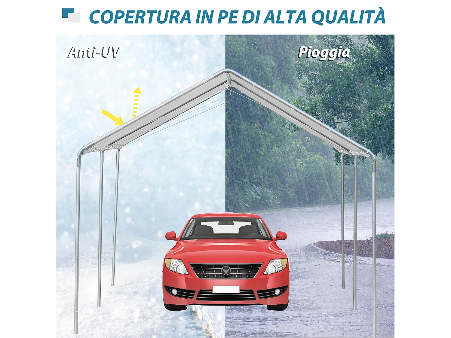 Gazebo auto 5.95x2.94m in acciaio con kit montaggio bianco