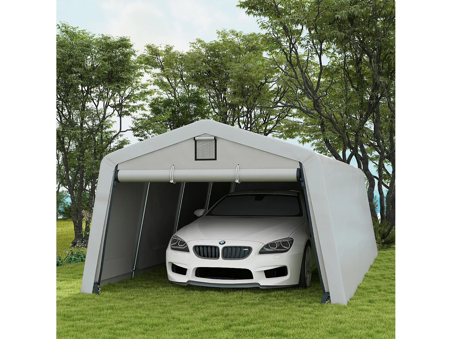 Tendone per auto e feste con 2 finestre laterali in acciaio pe grigio