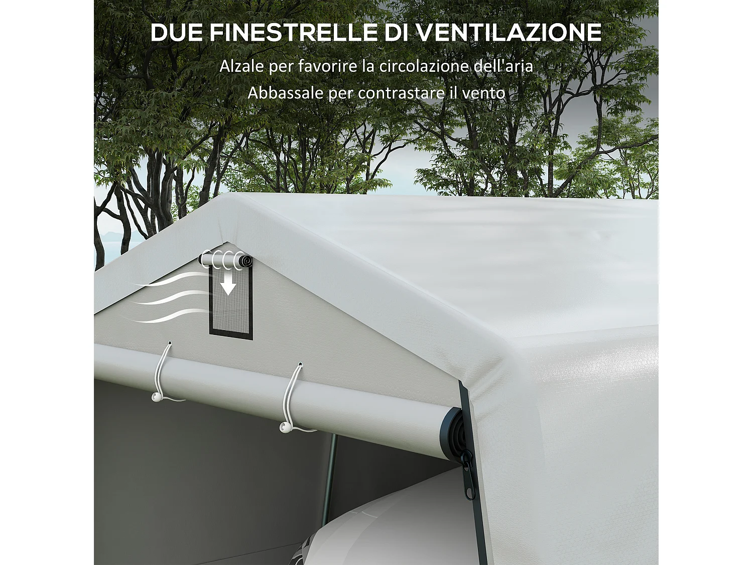 Tendone per auto e feste con 2 finestre laterali in acciaio pe grigio