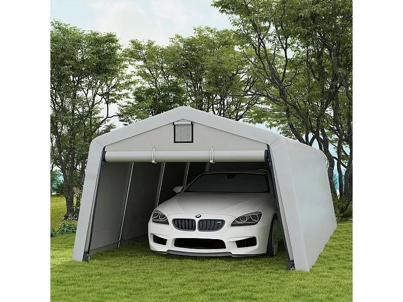 Tendone per auto e feste con 2 finestre laterali in acciaio pe grigio