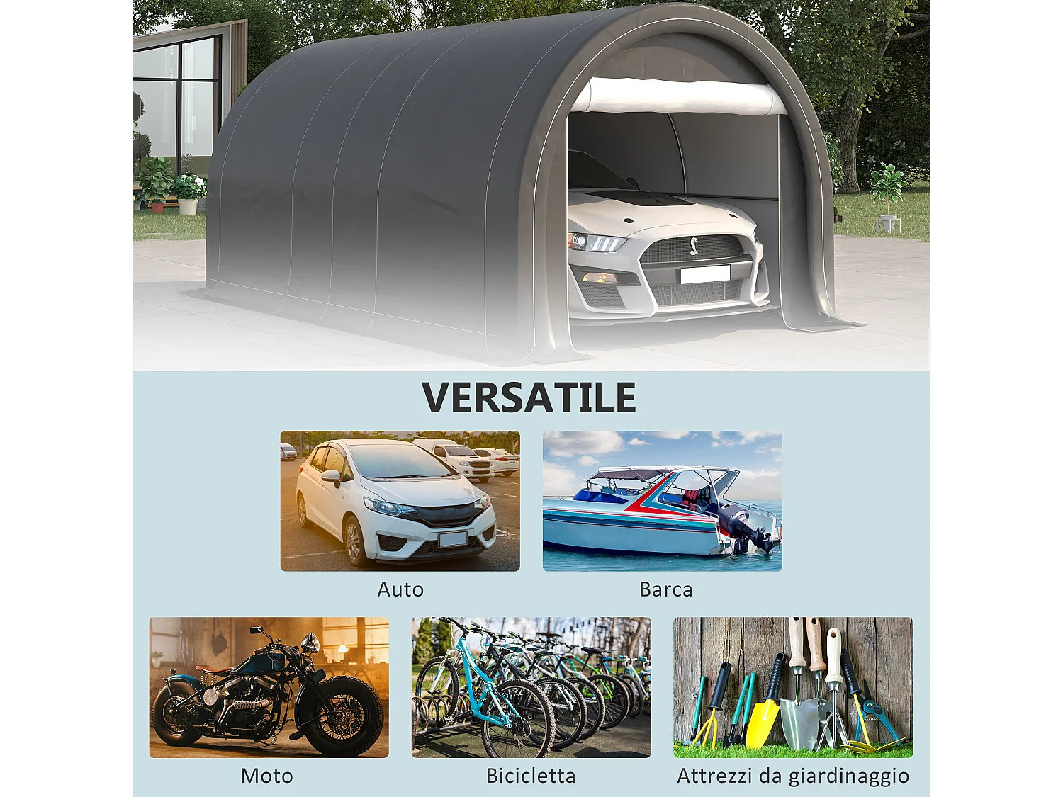 Tendone per auto e attrezzi in acciaio zincato e pe grigio