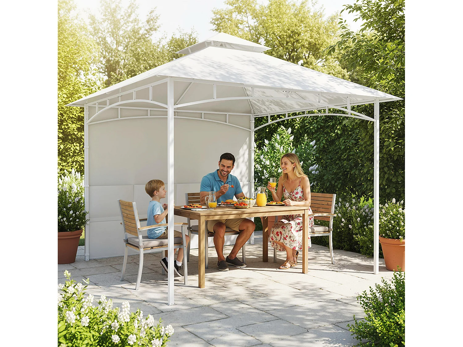 Gazebo da giardino 3x3 m con tasche portaoggetti bianco crema