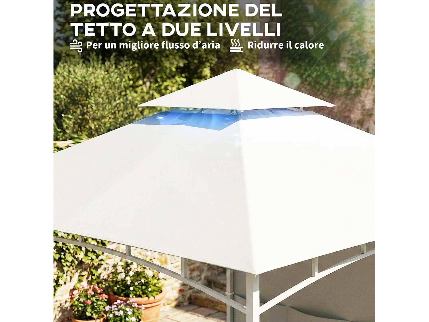 Gazebo da giardino 3x3 m con tasche portaoggetti bianco crema