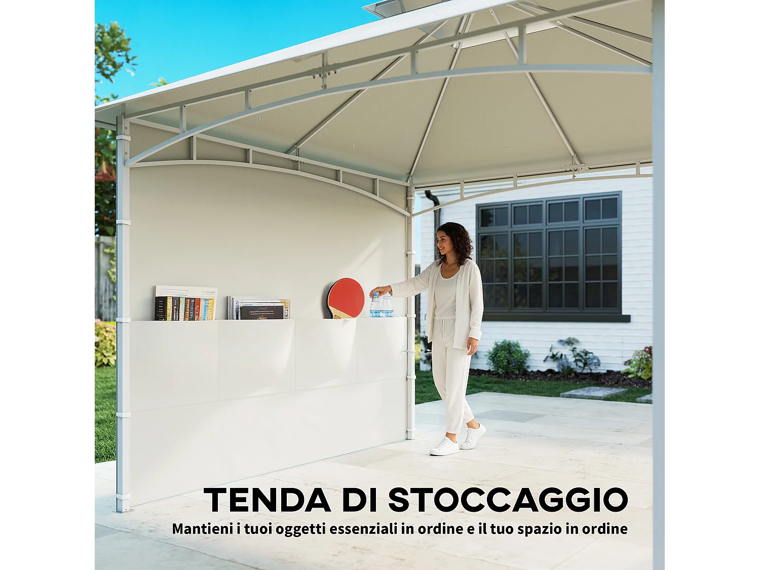 Gazebo da giardino 3x3 m con tasche portaoggetti bianco crema