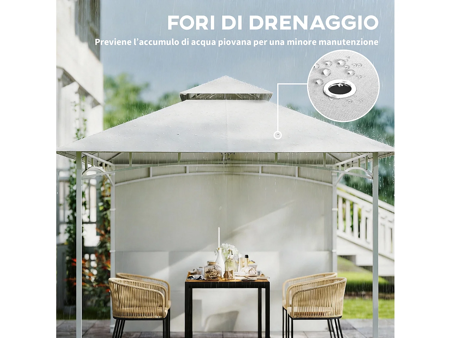 Gazebo da giardino 3x3 m con tasche portaoggetti bianco crema