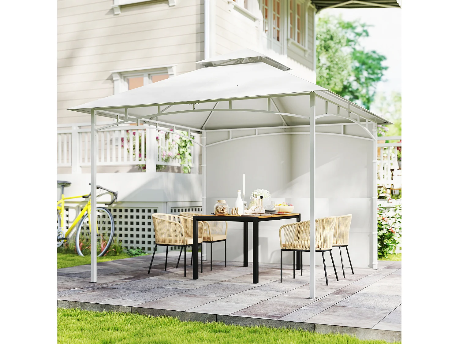 Gazebo da giardino 3x3 m con tasche portaoggetti bianco crema