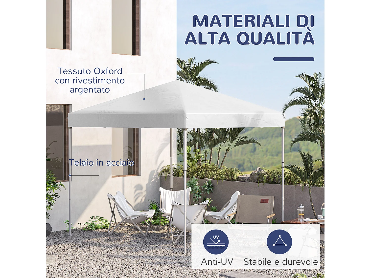 Gazebo pieghevole 2.5 x 2.5m in acciaio e tessuto oxford